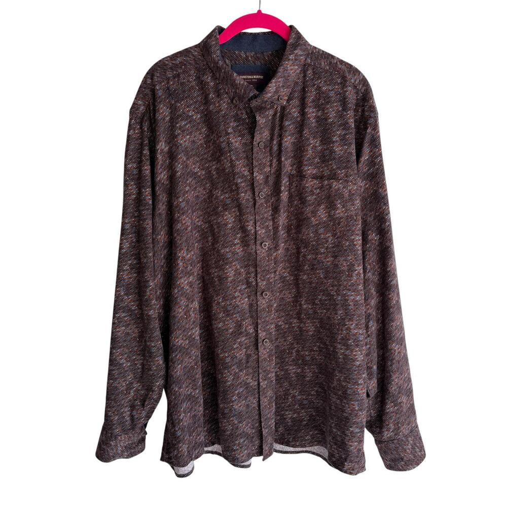 JOHNSTON & MURPHY Cotton‎ Pixelated Mens Long Sleeve Button Up Top, XXL